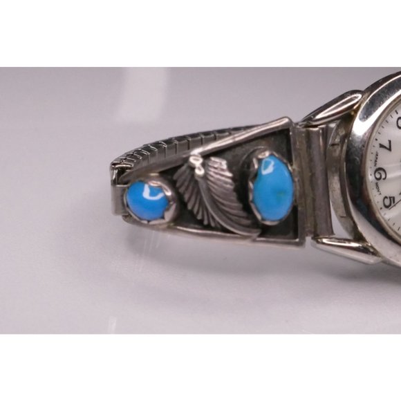 Sterling Silver & Blue Stone Native American Navajo Watch Tips - Picture 3 of 7
